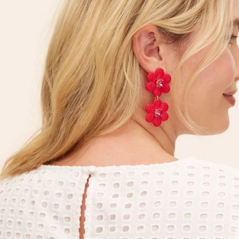 Kate Spade New York Limited Edition Red Flower Linear Dangle Pierced Earrings